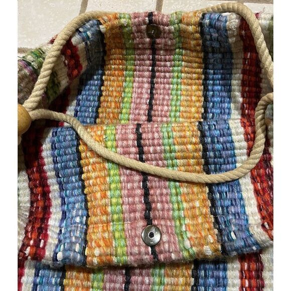 VTG 70s‎ Handmade Tote Bag Stripped Yarn With Snap Closure - Picture 5 of 5
